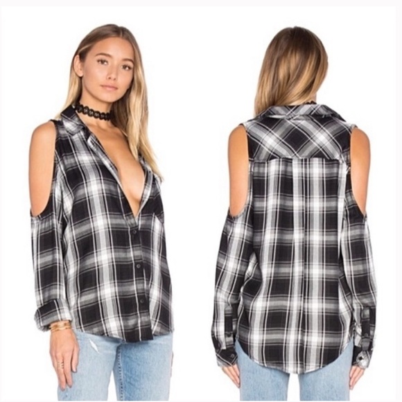 Sanctuary Delaney Cold Shoulder Plaid Flannel - Picture 1 of 11